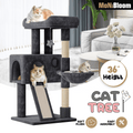 Compact Cat Tree 36 Inch with Hammock and Condo, Plush Indoor Cat Tower with Sisal Scratching Post, Scratching Board and Hanging Ball, Two Gray Colors