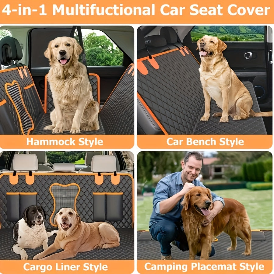 Dog Back Seat Hammock with Side Flaps, Non-Slip Car Seat Cover in Black with Orange Trim for Pet Travel, Fur and Mud Protection