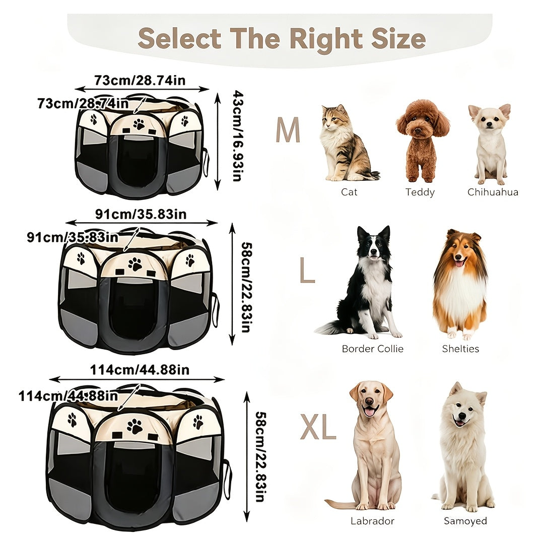 Open Top Pet Playpen for Puppies and Kittens, Foldable Octagonal Oxford Fabric Enclosure with Mesh Windows for Indoor, Outdoor and Travel Use