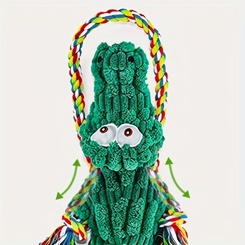 Squeaky Crocodile Rope Dog Toy in Green, Cotton Rope and Canvas Tug Toy with Two Knotted Ropes for Supervised Interactive Indoor and Outdoor Play