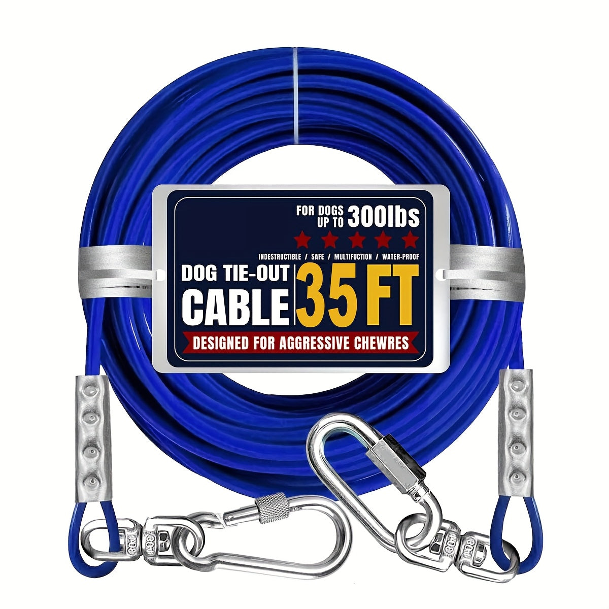 Heavy Duty Dog Tie Out Cable with Swivel Hooks, Steel Wire Yard Lead for Supervised Outdoor Use, Blue, Magenta or Black in S, M and L Options