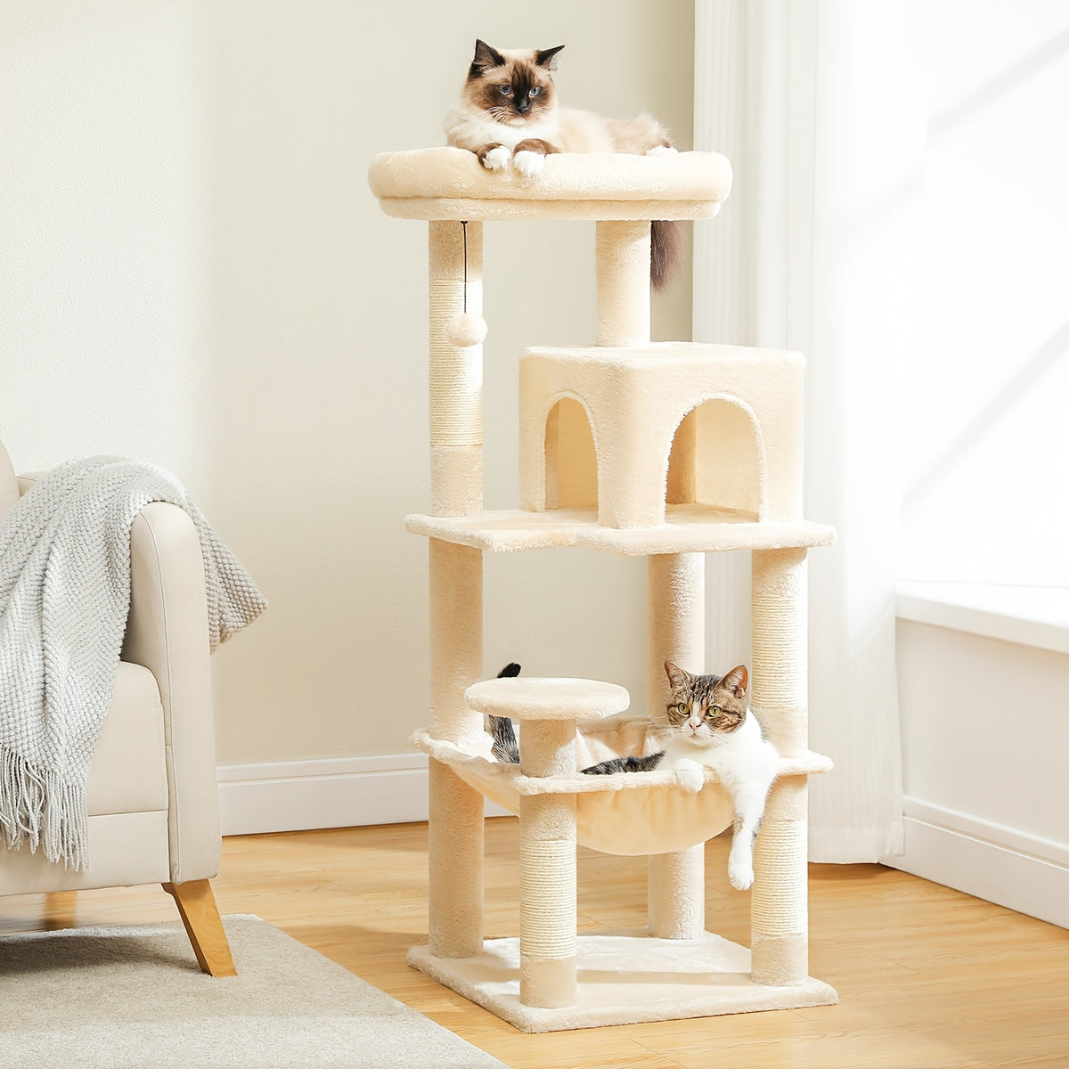 Metal Frame Cat Tree, 70.9 or 45.7 Inch Multi-Level Indoor Cat Tower with Plush Perch, Hammock, Condo Hideaway and Sisal Scratching Posts, Six Colors