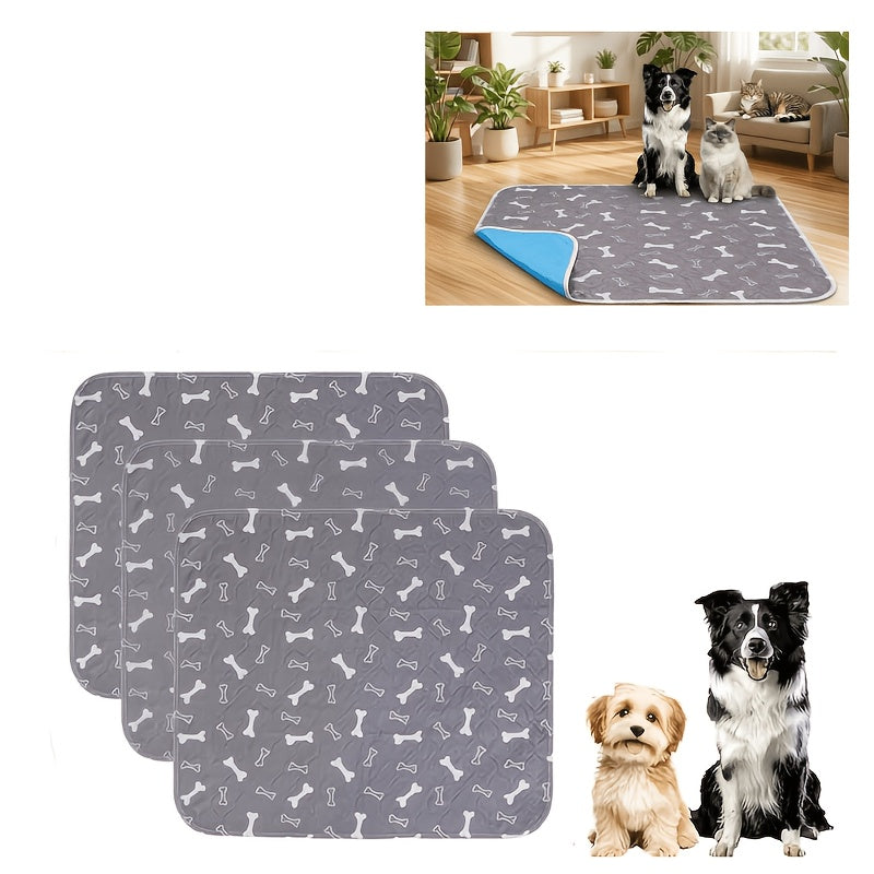 Washable Dog Pee Pads with Bone Print, 4-Layer Reusable Puppy Training Mats with Non-Slip Base for Floors, Crates and Travel, S M L