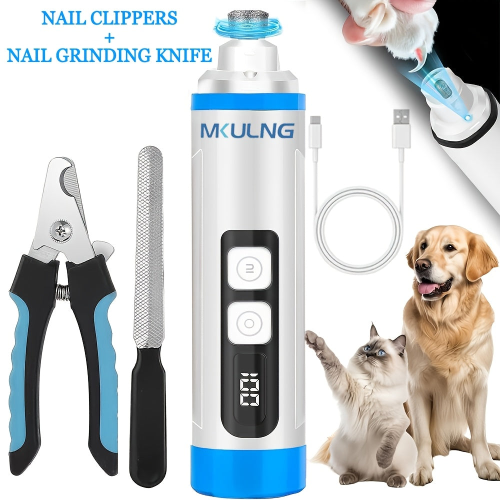 2-Speed Dog Nail Grinder with LED Light, Quiet Rechargeable Electric Pet Nail File and Optional Replacement Wheels for Home Grooming