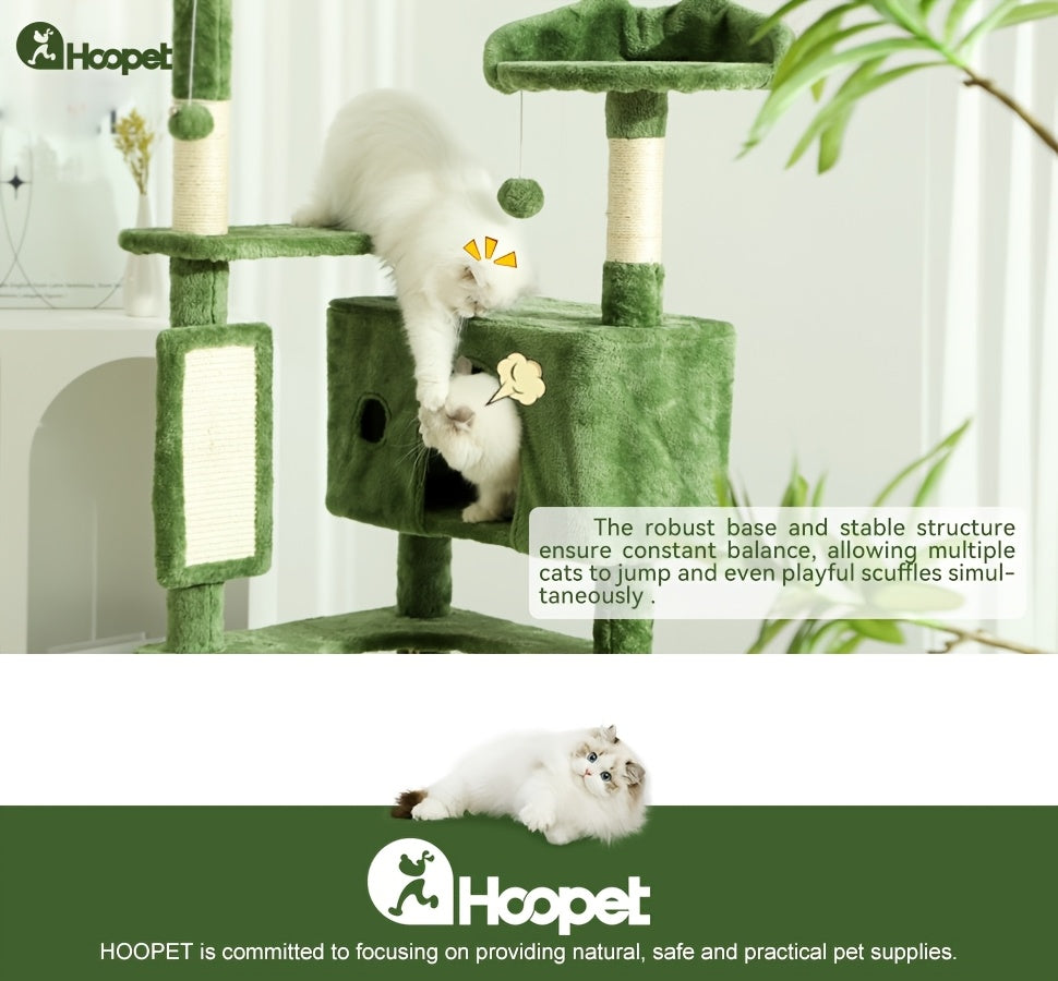 Nature Inspired Cat Tree with Plush Perch, Indoor Cat Tower with Scratching Surfaces, Condo Hideaway and Dangling Ball for Climbing, Play and Rest