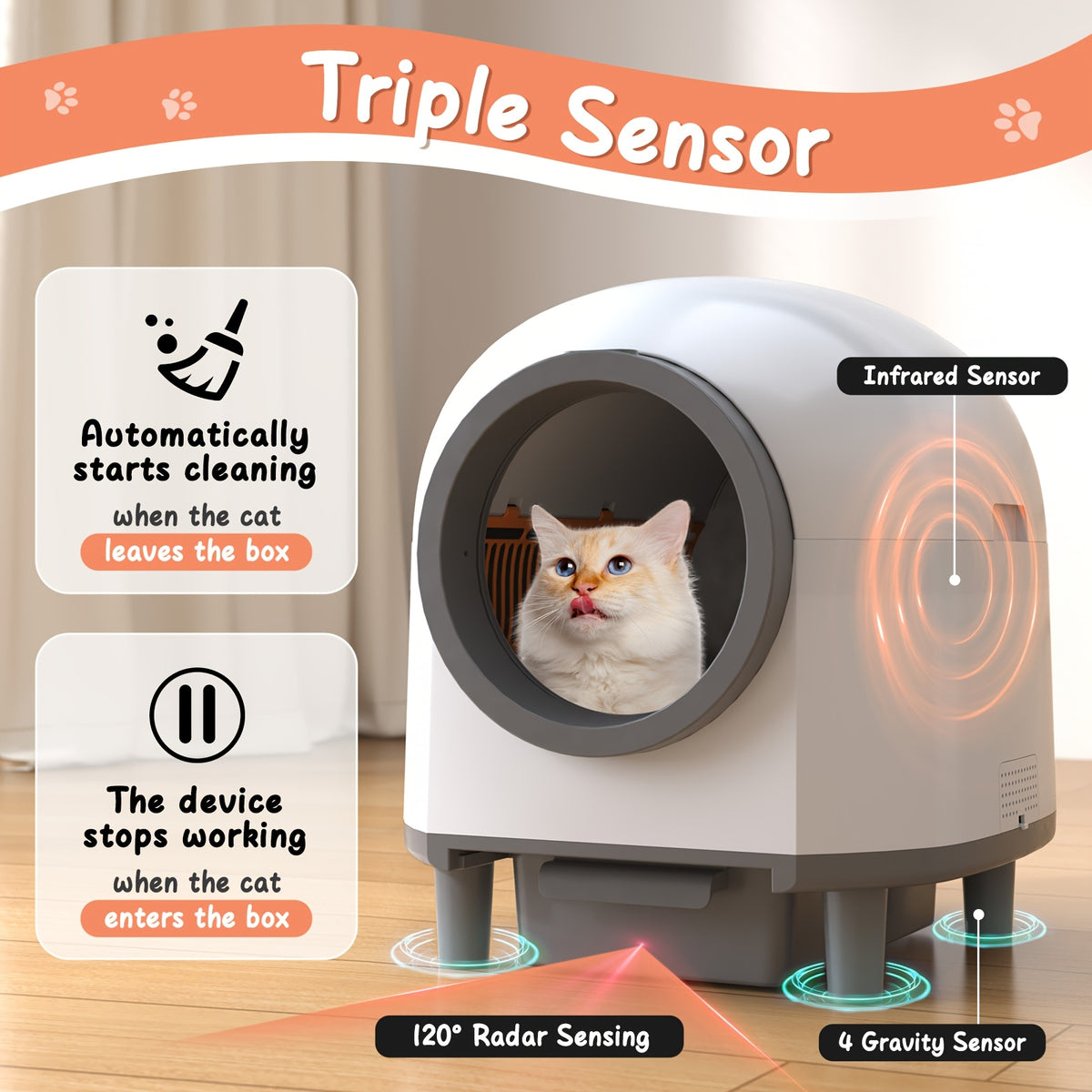 Self Cleaning Litter Box with 90L Interior and 10L Waste Drawer, App-Controlled White Automatic Cat Toilet with Entry Step and Litter Mat