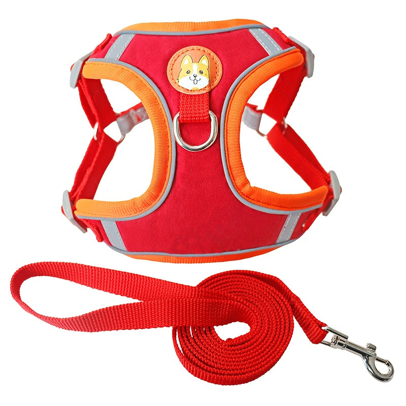 Adjustable Reflective Dog Harness and Leash Set with 4 Bells, Breathable Walking Vest for Small and Medium Dogs in Blue, Red or Brown