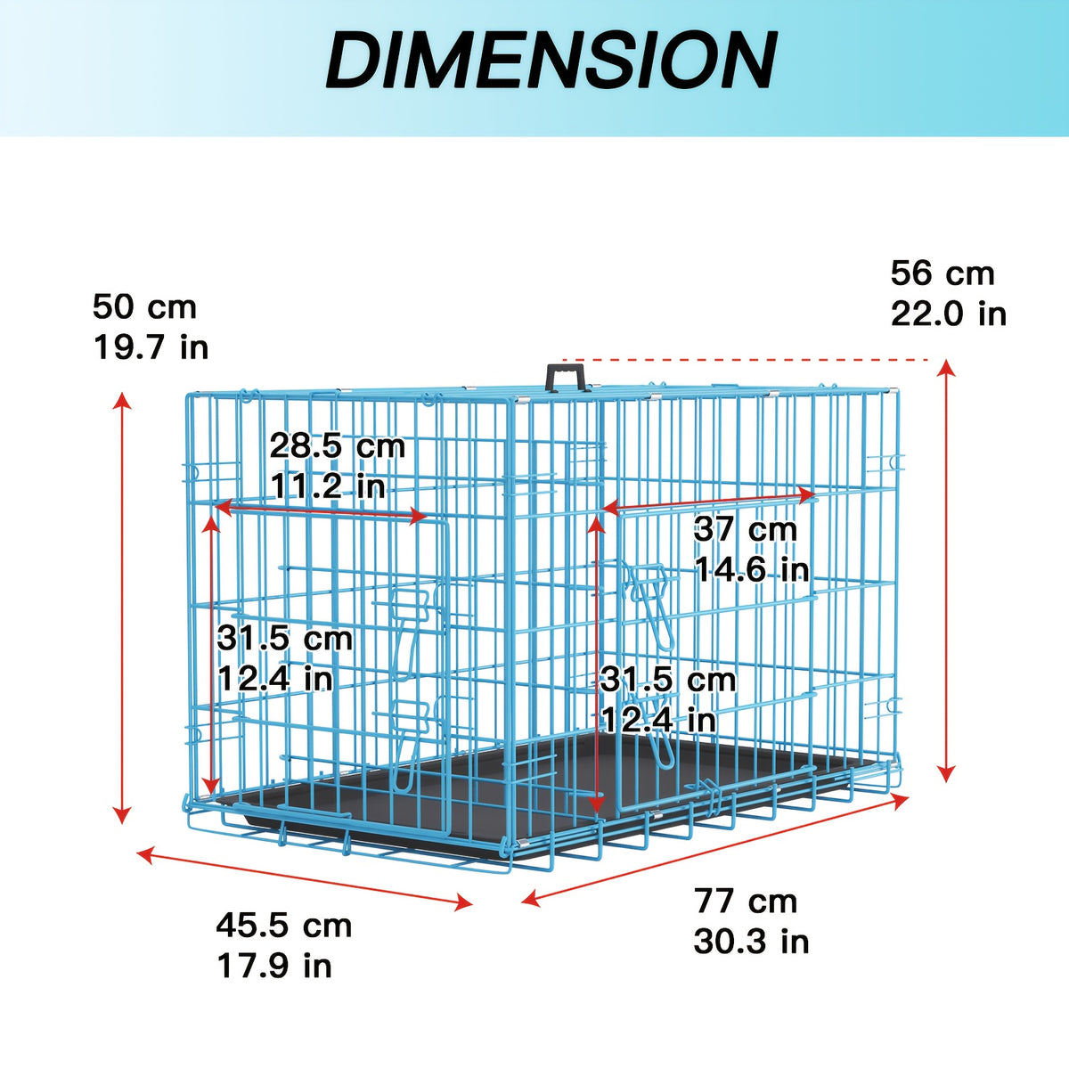 Foldable Dog Crate with Divider Panel, Metal Wire Pet Kennel with Plastic Pan in 18, 24, 30 or 36 Inch Length Options, Black, Blue and Pink Styles