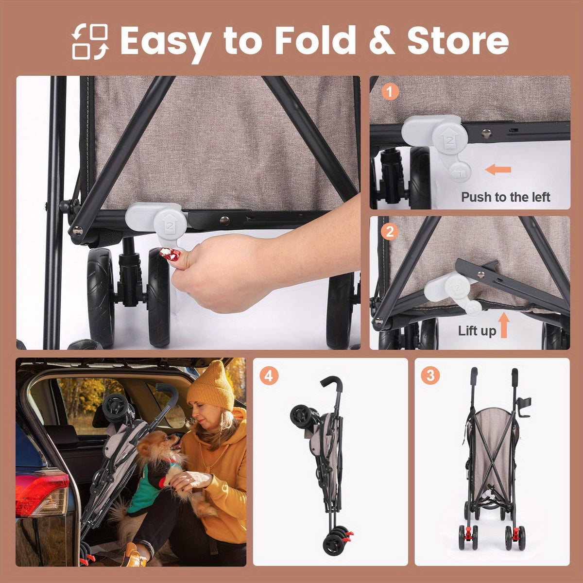 Lightweight Cat Stroller 8.95 lb with One-Touch Fold, Breathable Mesh, Adjustable Shoulder Strap and Safety Leash for Small Pet Travel and Daily Walks