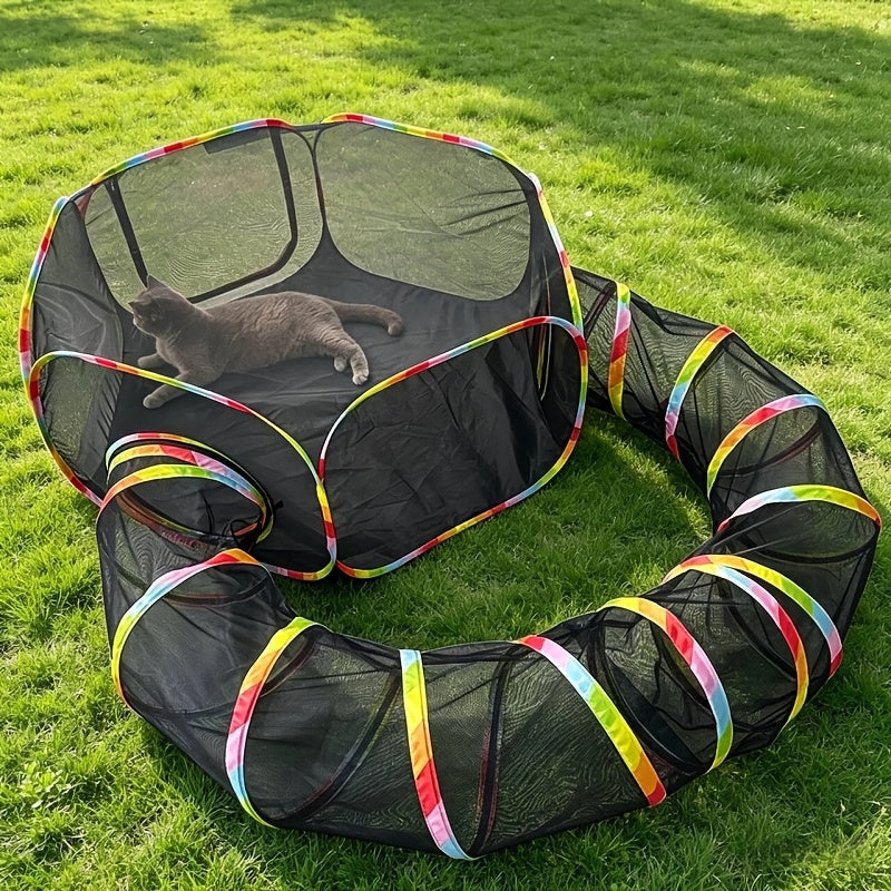 Rainbow Cat Enclosure for Indoor Cats, Portable Outdoor Catio Tent with Enclosed Run and Tunnel for Supervised Backyard Exploration