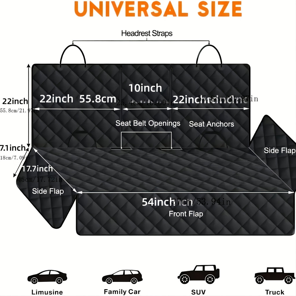 Washable Dog Car Seat Cover for Back Seats, Anti-Slip Scratch-Resistant Pet Fur and Mud Protector with Armrest Compatibility