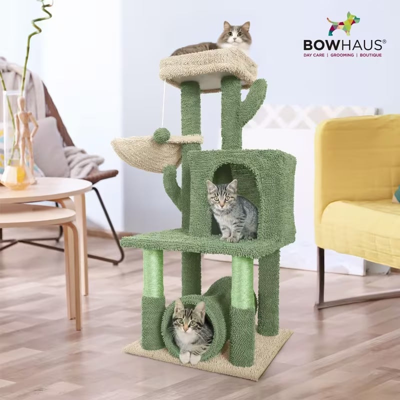 Cactus Cat Tower with Widened Perch and Scratching Posts, Multi-Level Indoor Cat Furniture in 37, 40, 58 or 70 Inch Size Options for Play and Rest