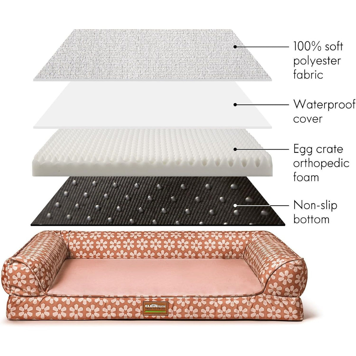 Dog Bed with Removable Bolsters, Egg Crate Foam Pet Sofa with Machine Washable Cover and Non-Slip Bottom, M L XL Sizes in Three Color Options