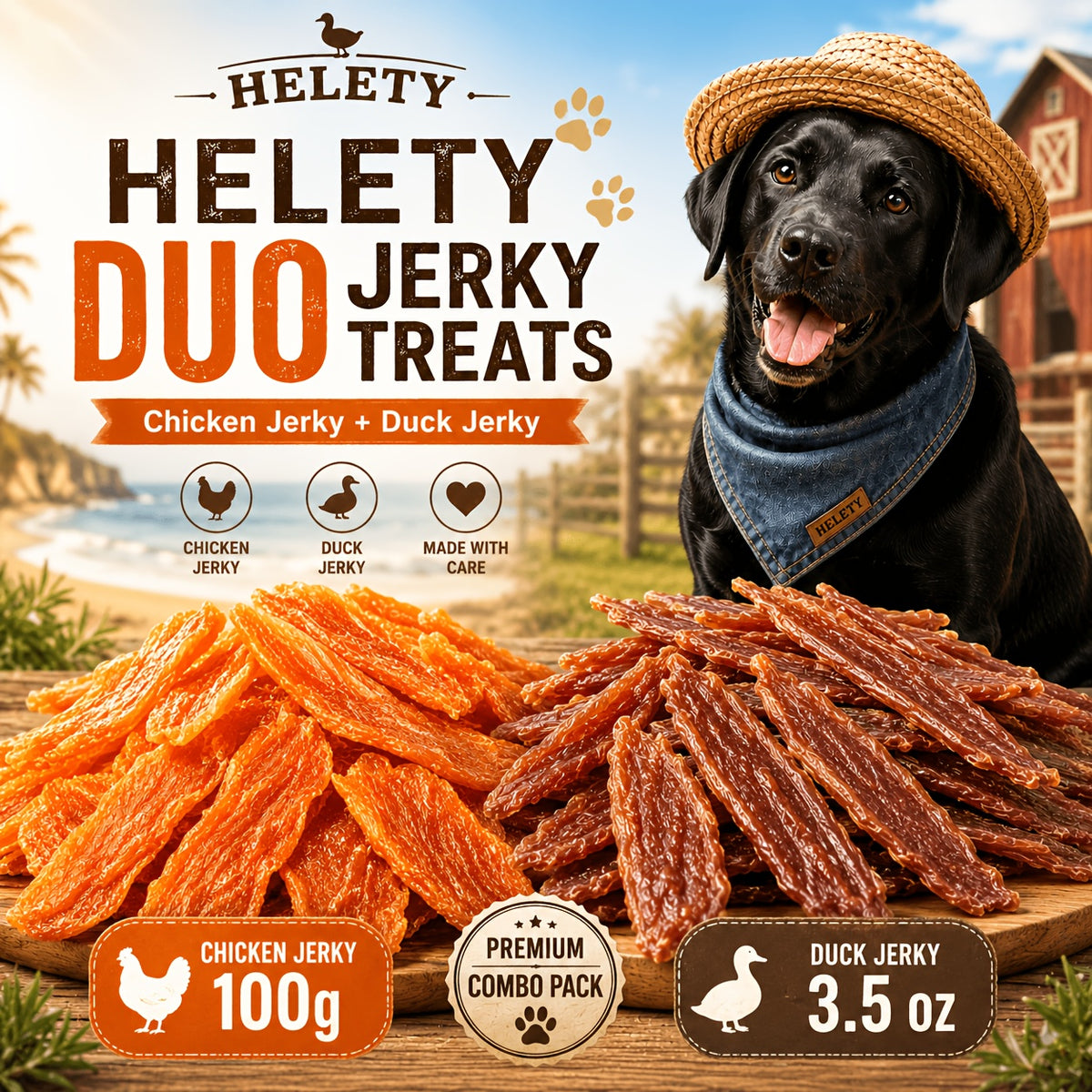 Chicken Jerky Dog Treats with Chewy Strip and Chicken & Duck Options for Supervised Training Rewards, Daily Snacks and Dog Lover Gifts