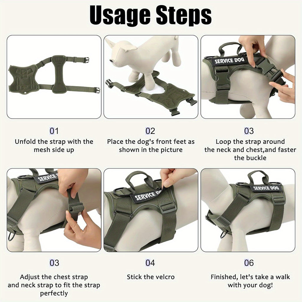 Dog Harness with 3 Patches, Reflective Adjustable Oxford Vest with Breathable Mesh Lining and Chest and Back Leash Loops for Walking, S to XL