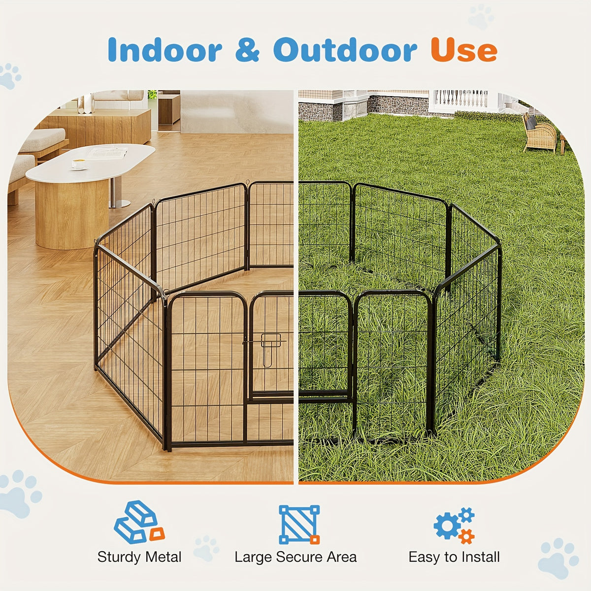 Puppy Exercise Playpen for Indoor Outdoor Use, 8-Piece 24, 32 or 40 Inch and 16-Piece 32 Inch Options for Supervised Dog Play and Home Routines
