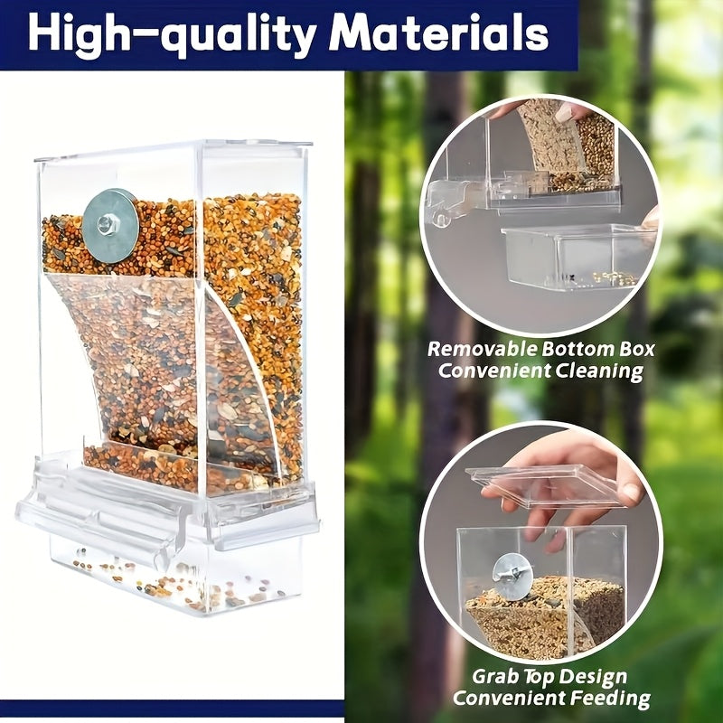 Clear Acrylic Automatic Bird Feeder, Battery-Free Seed Dispenser with Spill-Reducing Design for Outdoor Feeding and Easy Daily Cleaning