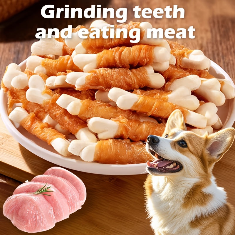 Calcium Bone Dog Chew Treats, 100g Dual Blend 2-in-1 Snacks with Listed Chicken, Duck and Cheese Flavors for Supervised Small and Medium Dog Rewards
