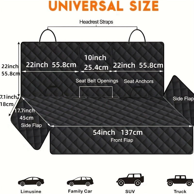 60/40 Split Bench Dog Car Seat Cover, Black Rear Seat Protector for Cars, Trucks and SUVs, Easy Cleanup for Daily Pet Travel and Family Road Trips