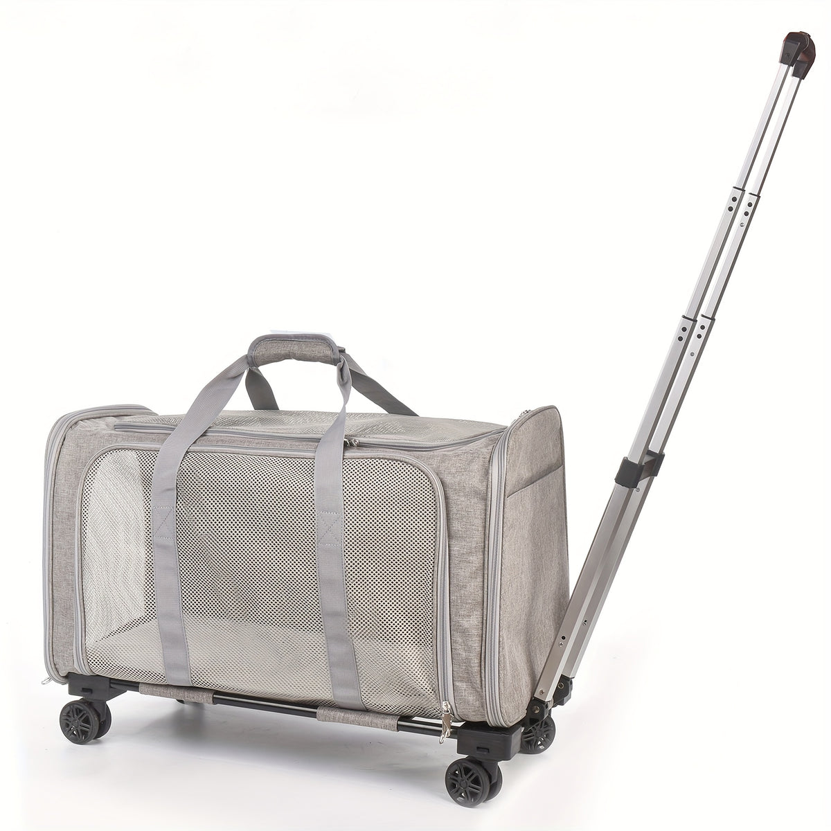 Pet Travel Carrier with Detachable Wheels, Retractable Pull Handle and Breathable Mesh, Soft-Sided Cat and Dog Bag for Vet Visits and Trips