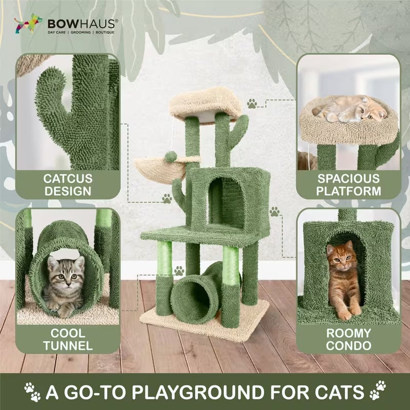 Cactus Cat Tower with Widened Perch and Scratching Posts, Multi-Level Indoor Cat Furniture in 37, 40, 58 or 70 Inch Size Options for Play and Rest
