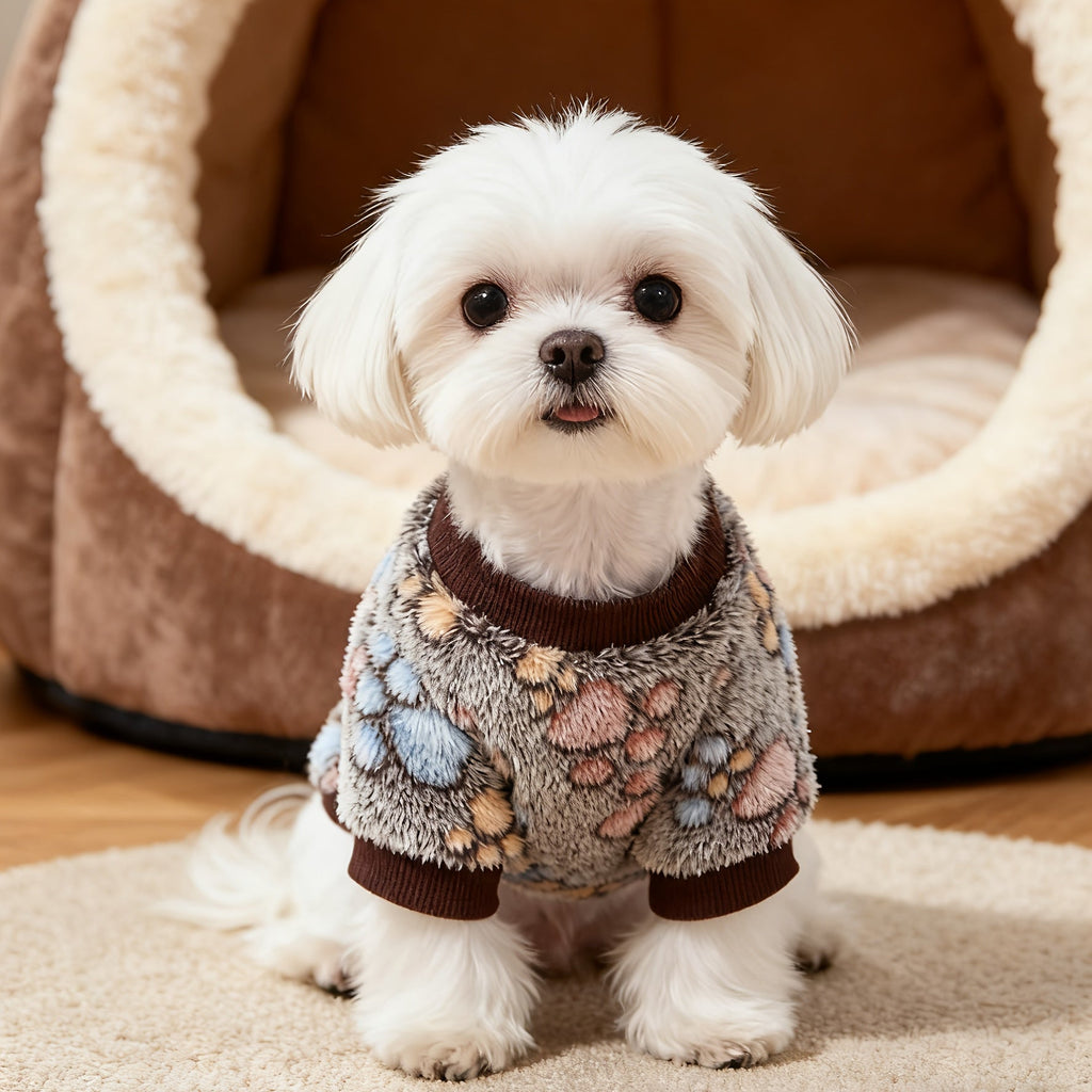 Warm Winter Dog Sweater for Small Medium Dogs, Soft Paw Print Puppy Cold Weather Outfit, Cozy Pet Apparel for Chihuahua Schnauzer Teddy Breeds, XS-XXL