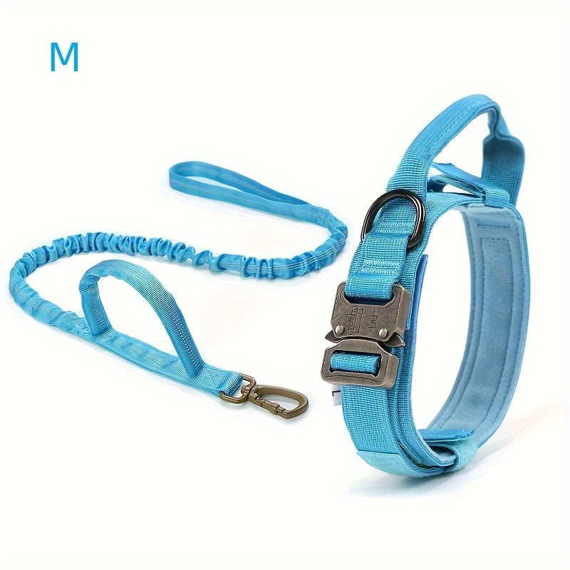 Heavy Duty Dog Collar and Leash Set with Control Handle, 1.5-Inch Padded Adjustable Nylon Collar for Medium and Large Dogs, Walking and Training