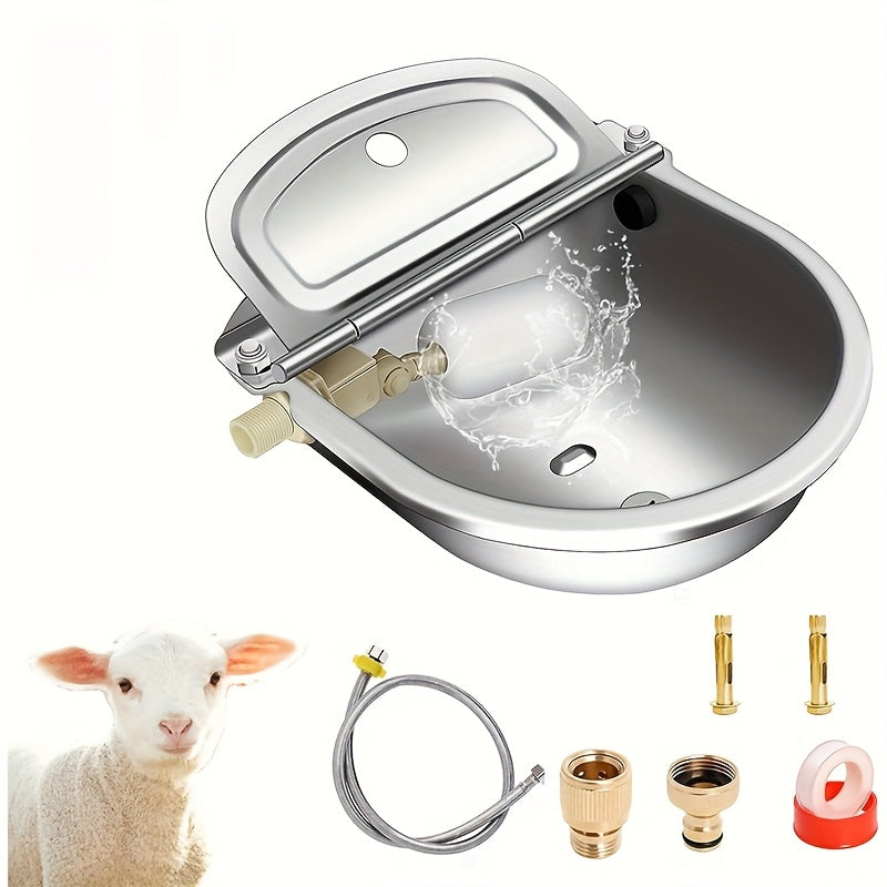 Automatic Dog Water Bowl 3L with Float Valve, Stainless Steel Self-Filling Outdoor Waterer with Braided Hose and Connectors for Pets and Livestock