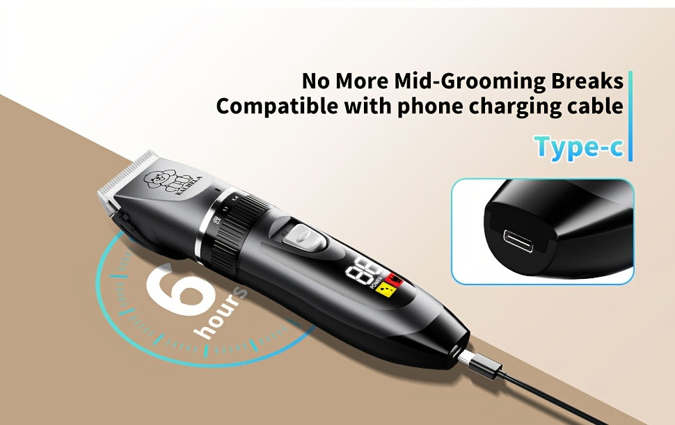 Rechargeable Dog Grooming Clippers Kit, Cordless Low-Noise Pet Hair Trimmer with Scissors and Comb for Small and Large Dogs and Cats