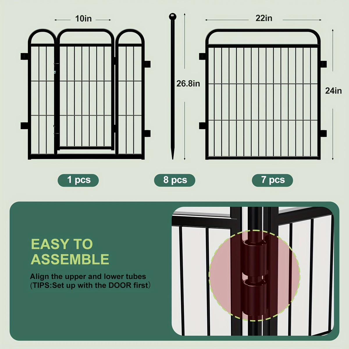 Dog Playpen with Gravity Lock Gate, 8-Panel Foldable Indoor Outdoor Pet Fence in 24 or 32 Inch Options for Small and Medium Dogs