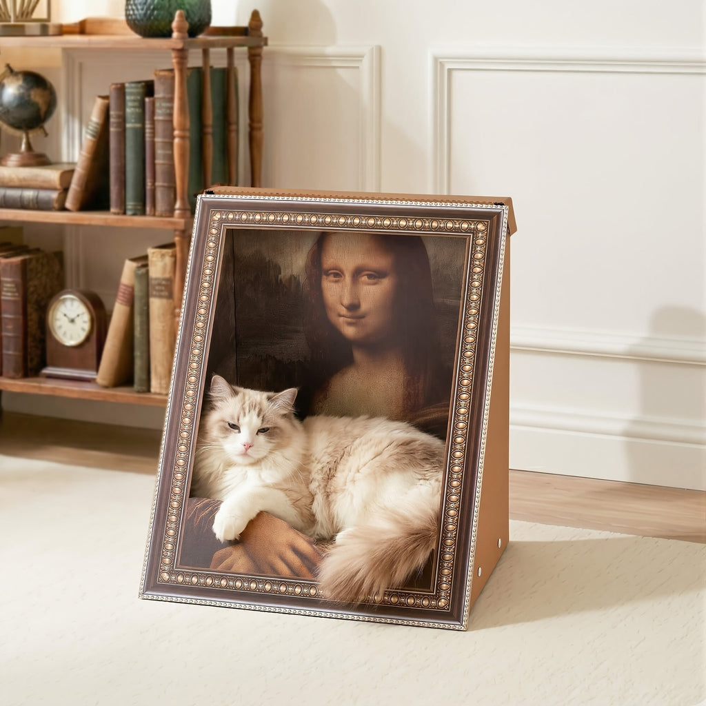Cat Scratcher Board with Oil Painting Art, 21-Inch Corrugated Cardboard Scratching Pad for Indoor Cats, Decorative No-Assembly Claw Care