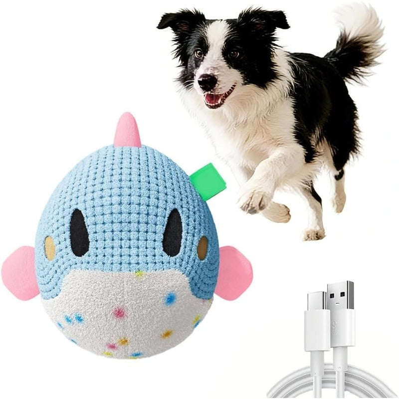 Moving Plush Dog Toy with Sound, USB Rechargeable Bouncing Pet Play Toy with Removable Washable Cover, Frog, Dolphin or Panda for Supervised Indoor Play