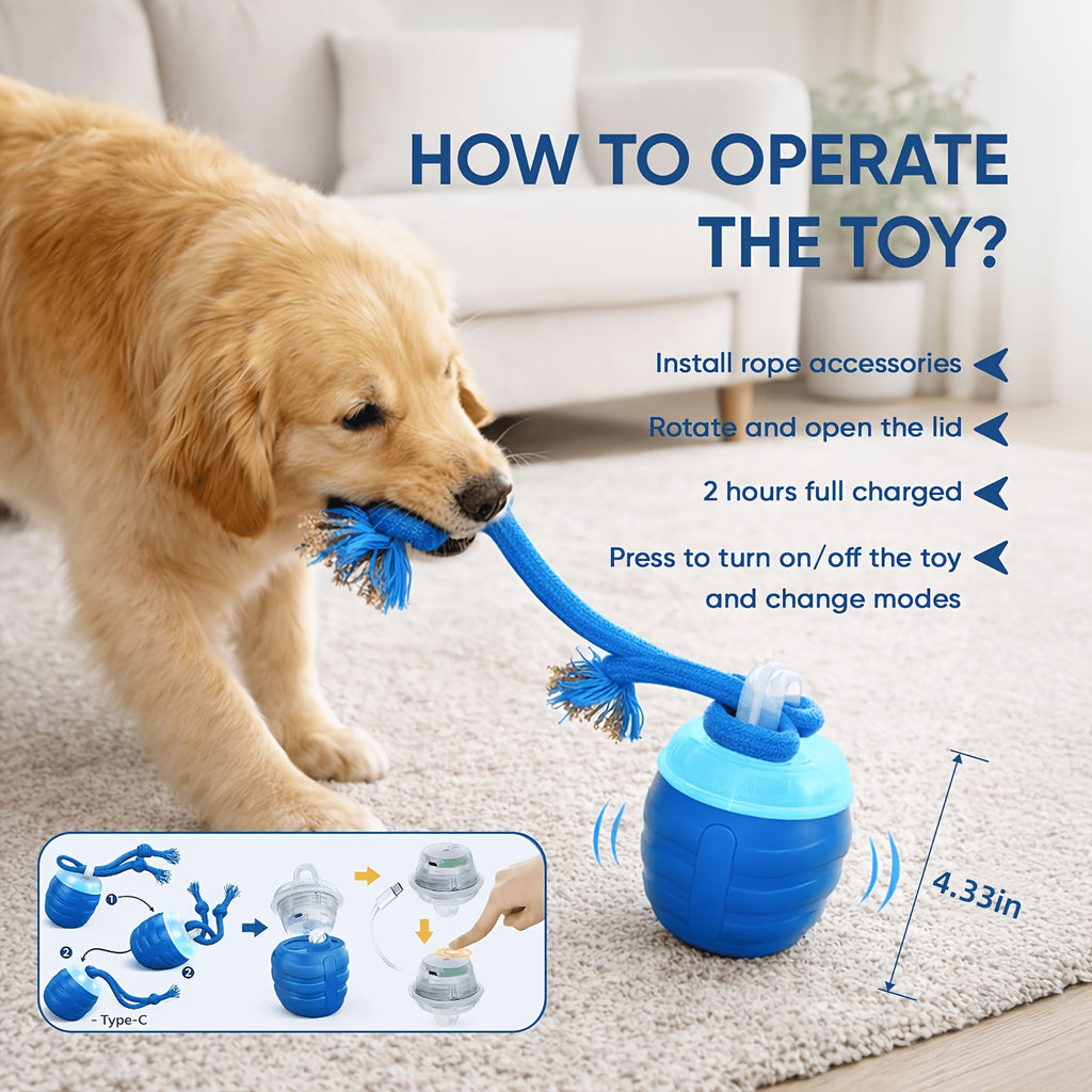 Smart Dog Toy Ball JY661 for Medium and Large Dogs, Interactive Ball and Rope Play Toy for Supervised Indoor Hardwood Floor and Outdoor Carpet Activities