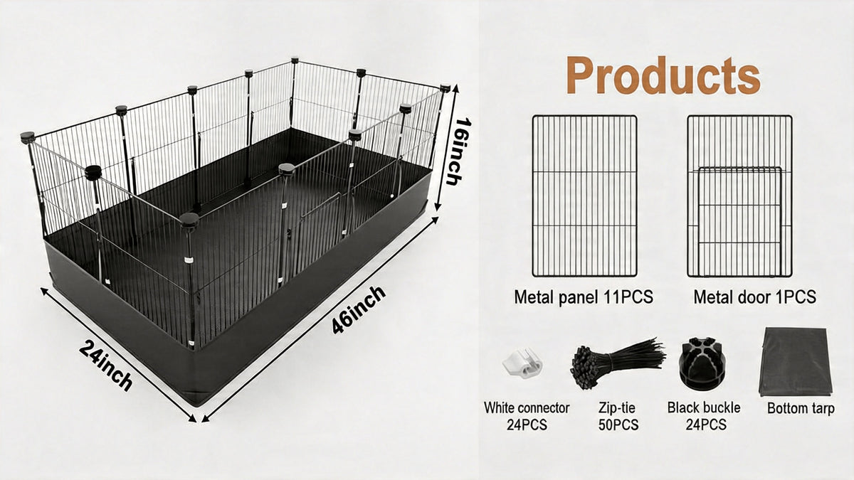 Guinea Pig Cage 48-Inch C&C Small Animal Playpen with One-Hand Release Hook, Triple Fixing Design and Optional PVC Bottom Liner