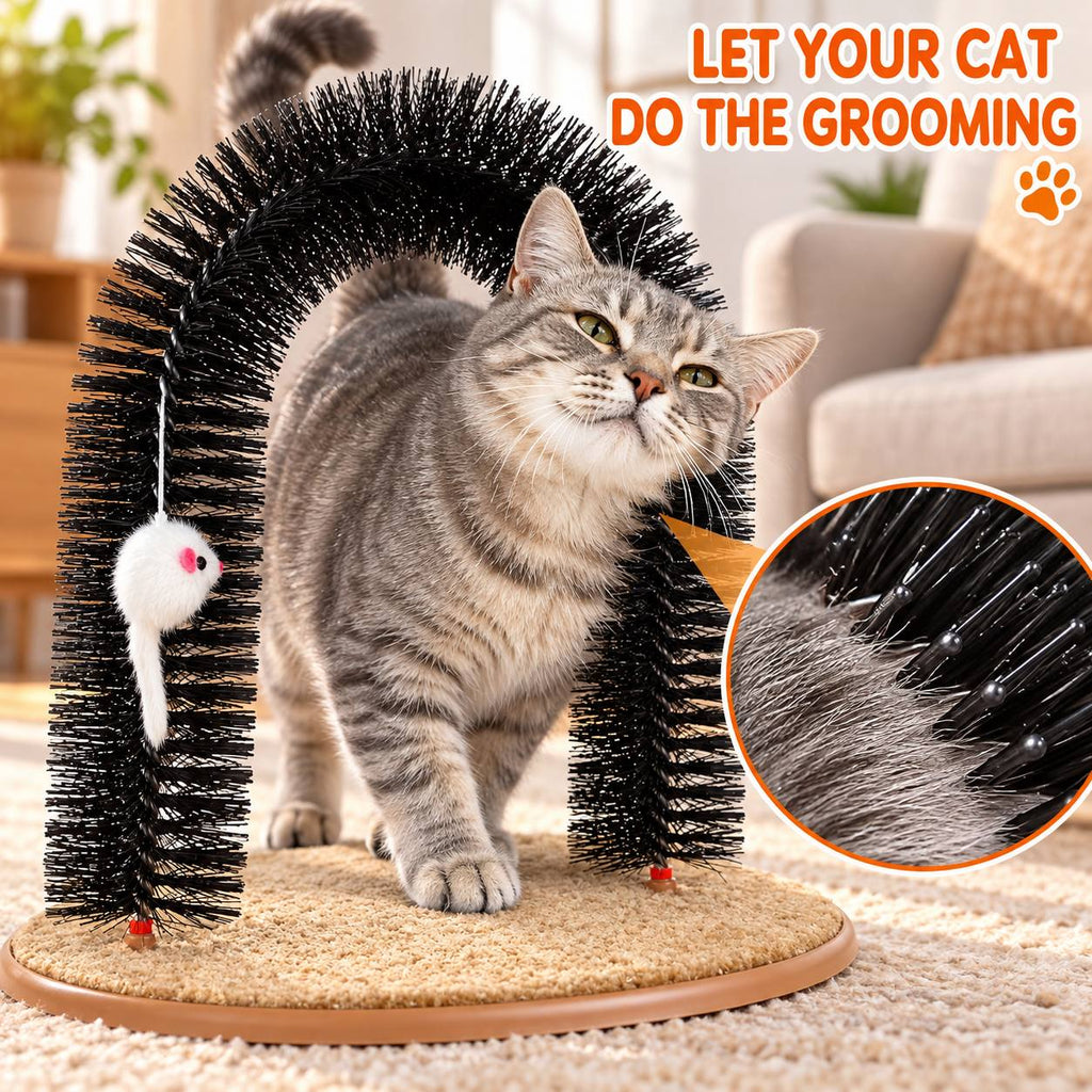 Cat Self Grooming Arch 3-in-1 Activity Station for Rubbing, Scratching and Play, Everyday Cat Enrichment Spot for Home Grooming Routines