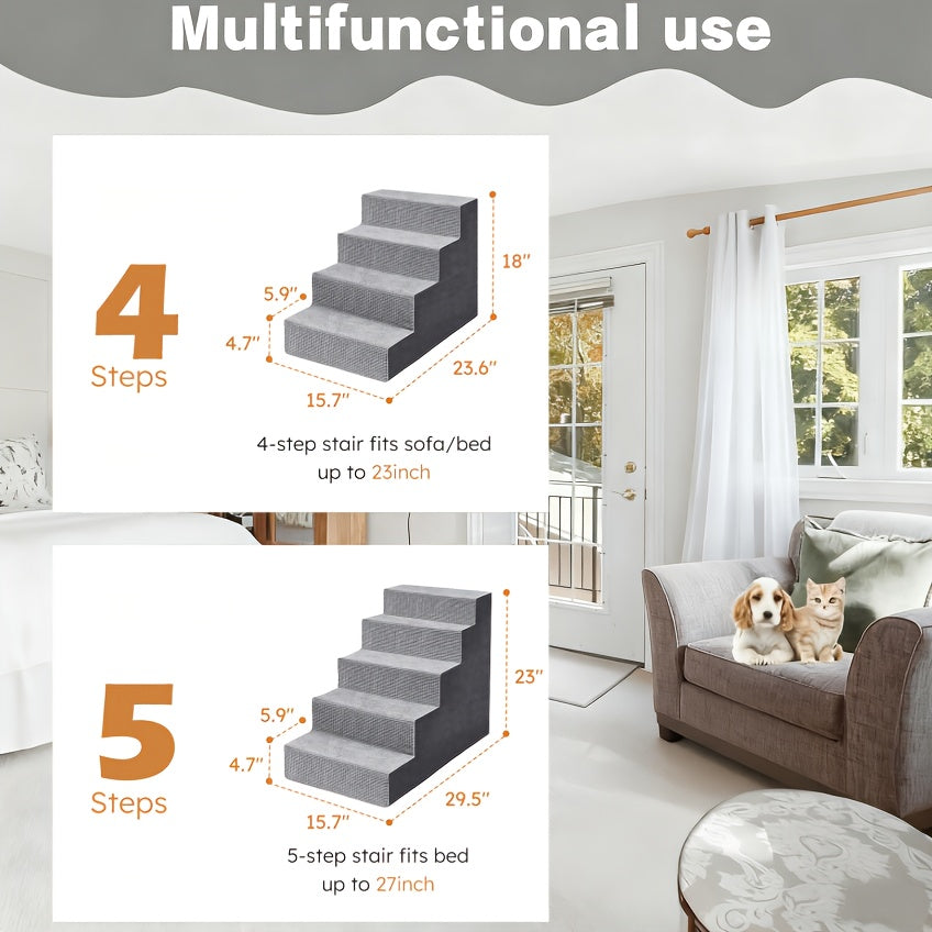 Dog Stairs with Non-Slip Steps, 4-Step Pet Ladder with Removable Washable Component for Small Dogs to Reach Suitable Beds, Couches and Sofas