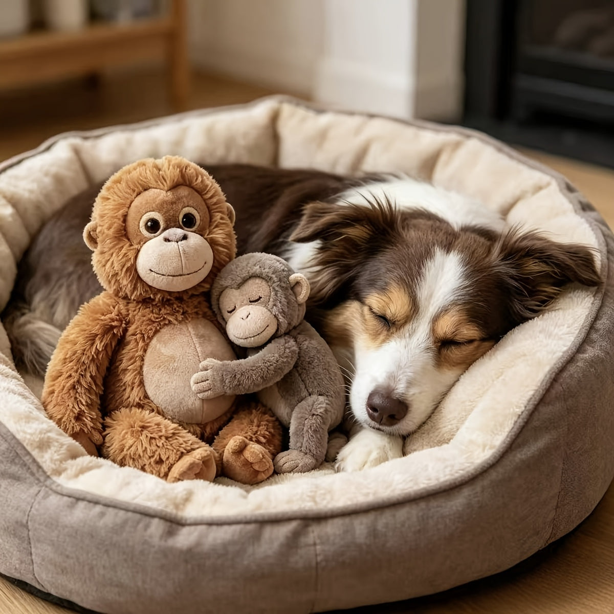 Plush Dog Toy Set, Orangutan Monkey Mom & Baby Cuddle Companions with Soft Fuzzy Texture for Gentle Indoor Play and Pet Lover Gifts