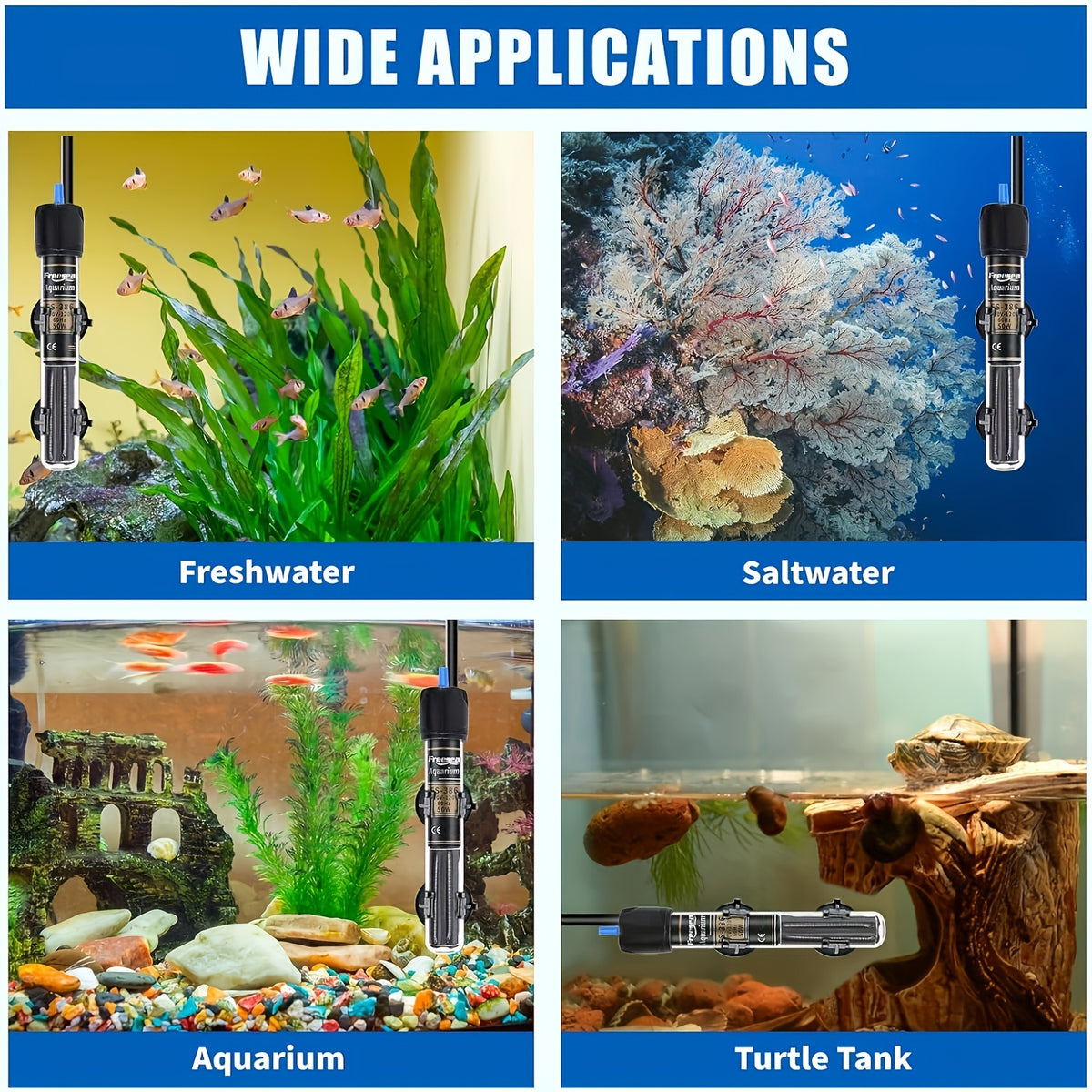 Aquarium Heater with Thermometer, Submersible Fish Tank Water Heater in 25W, 50W, 100W or 300W for Freshwater and Saltwater Setups