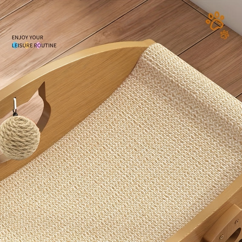 Cat Scratching Lounge with Hanging Ball Toy, Natural Sisal Pad and Solid Wood Curved Chair for Indoor Cats to Scratch, Stretch, Rest and Play