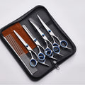 Pet Grooming Shears Kit, 7-Piece Titanium-Plated Stainless Steel Scissors Set with Rounded Tips, Straight, Curved and Thinning Tools for Dogs and Cats