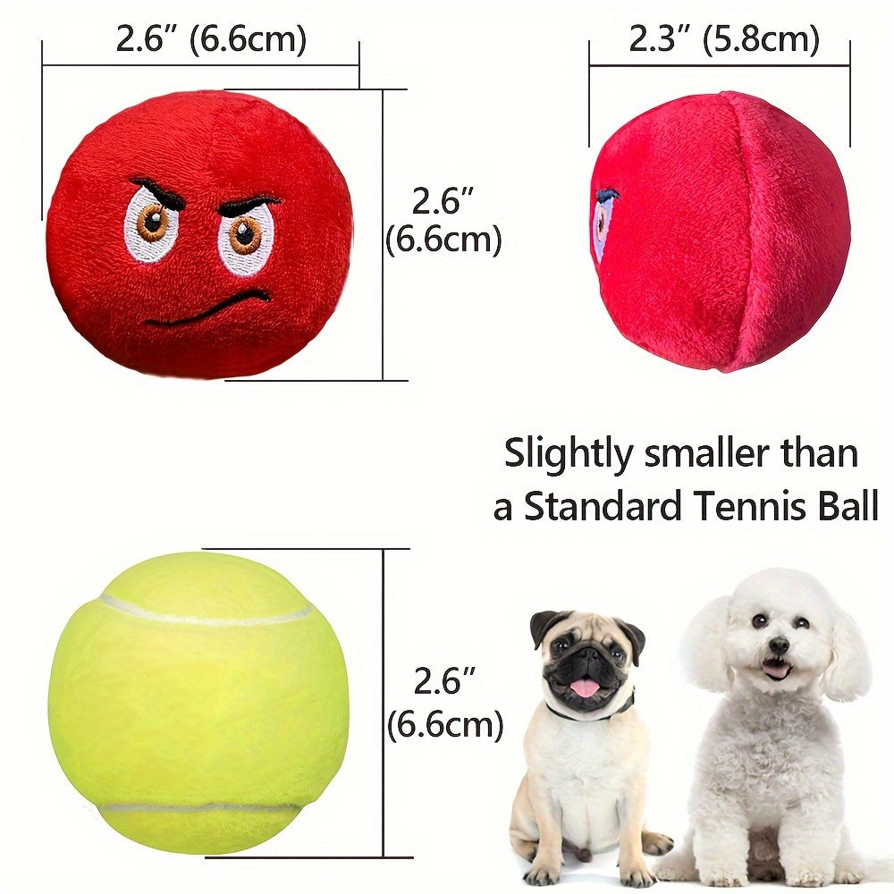 Squeaky Plush Dog Balls 6 Pack with Colorful Expression Faces, Soft Stuffed Fetch Toys for Puppies and Small Dogs, Supervised Interactive Play
