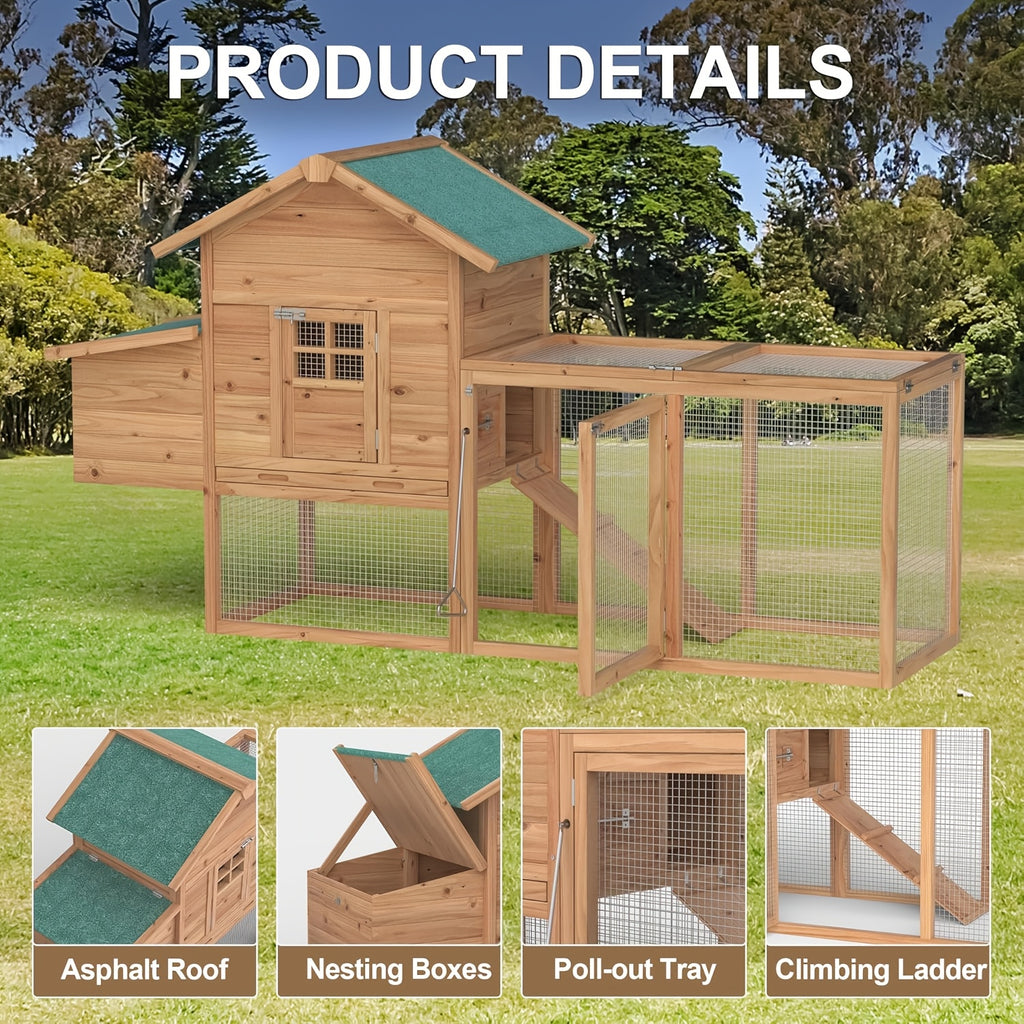 Wooden Chicken Coop with Run and Nesting Box, Raised Backyard Hen House with Access Ramp, Removable Cleaning Tray and Optional Wheeled Models