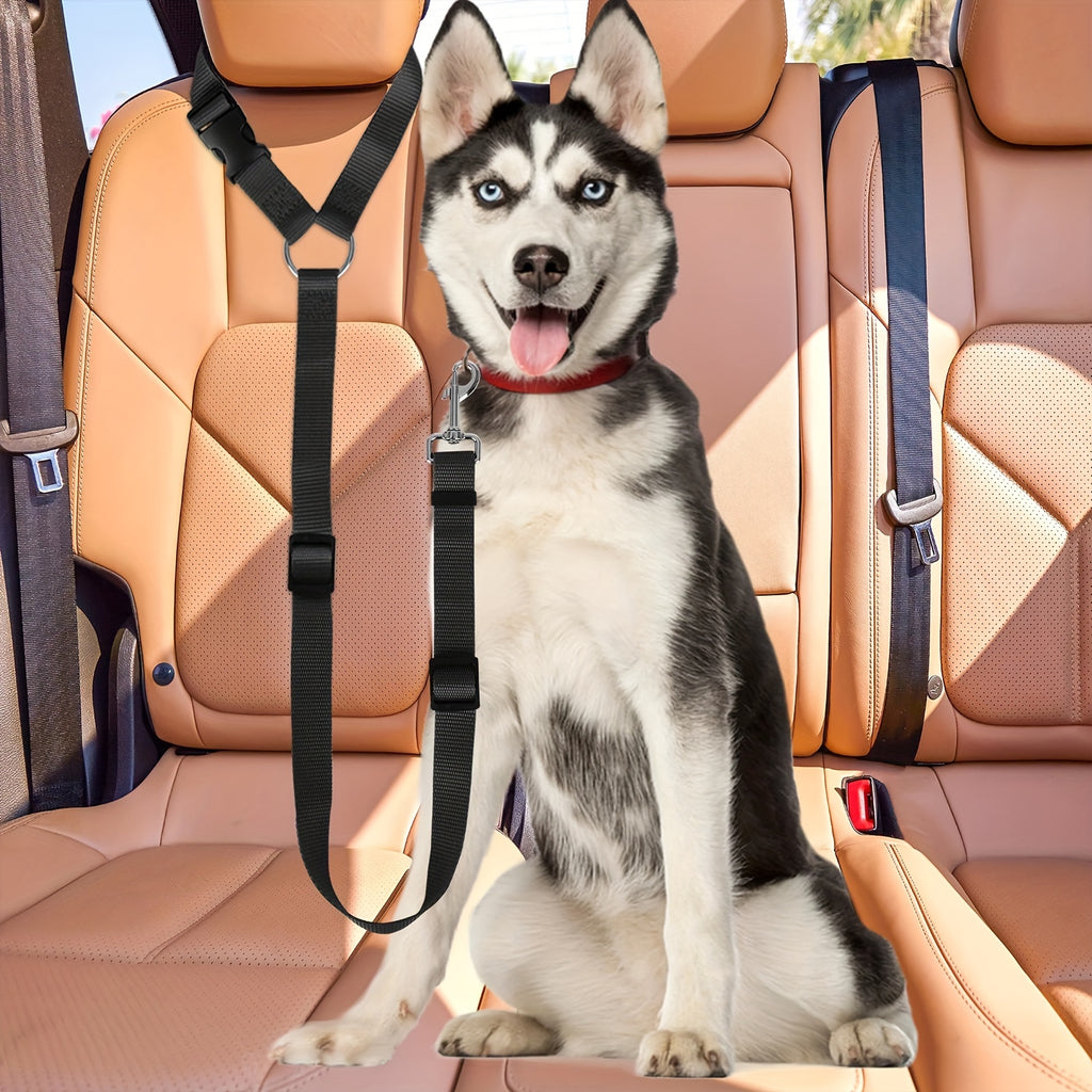 Adjustable Dog Car Seat Belt 2 Pack, 2-in-1 Nylon Pet Tether and Leash for Small Dogs, Vehicle Travel, Road Trips and Daily Outings