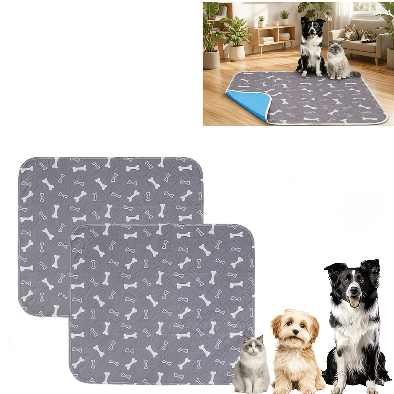 Washable Dog Pee Pads with Bone Print, 4-Layer Reusable Puppy Training Mats with Non-Slip Base for Floors, Crates and Travel, S M L