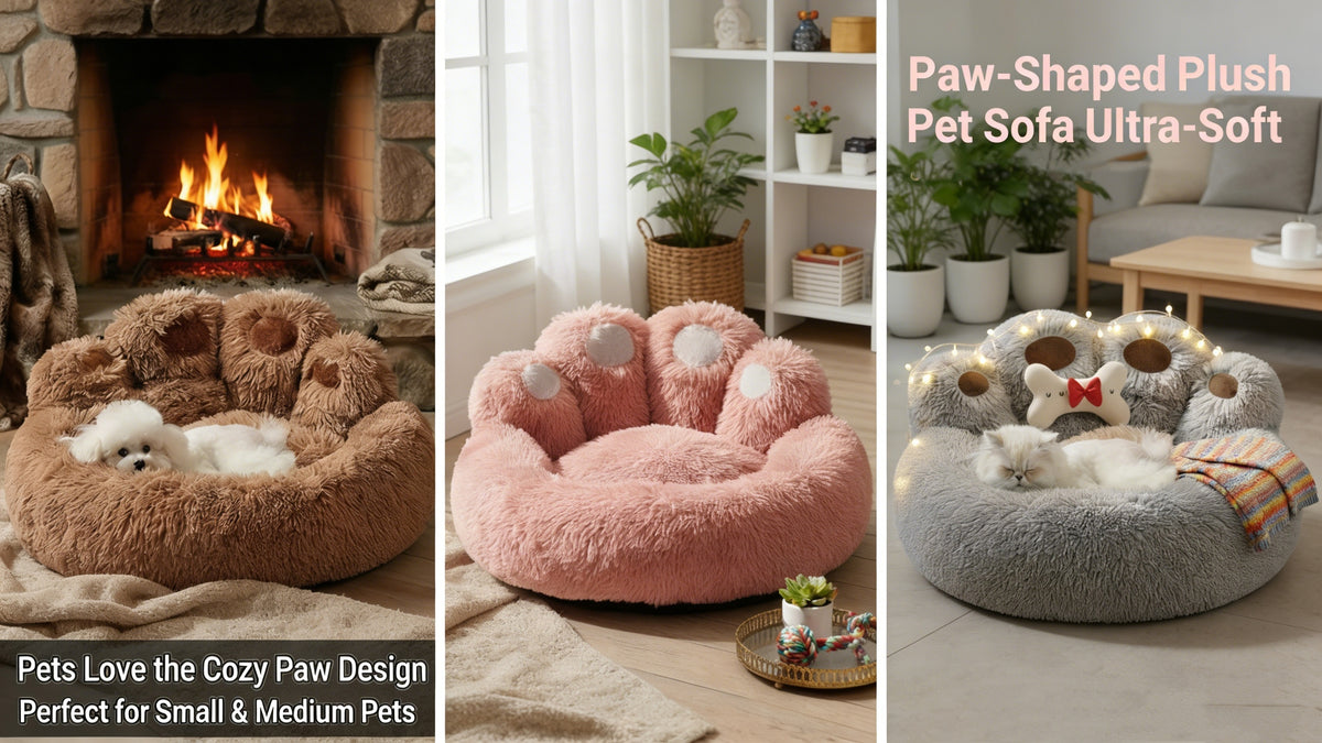 Plush Dog Bed with Bear Paw Design, Washable Fluffy Pet Sleeping Cushion with Raised Edges, 60–90 cm Sizes in Coffee, Pink and Gray