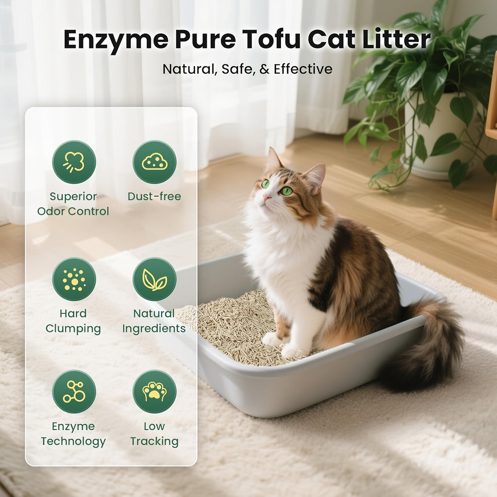 Enzyme Tofu Cat Litter with Light Soy Milk Scent, Plant-Based Clumping Low-Tracking Pellets for Indoor Cats, 9 lb Bag or 18 lb Two-Pack