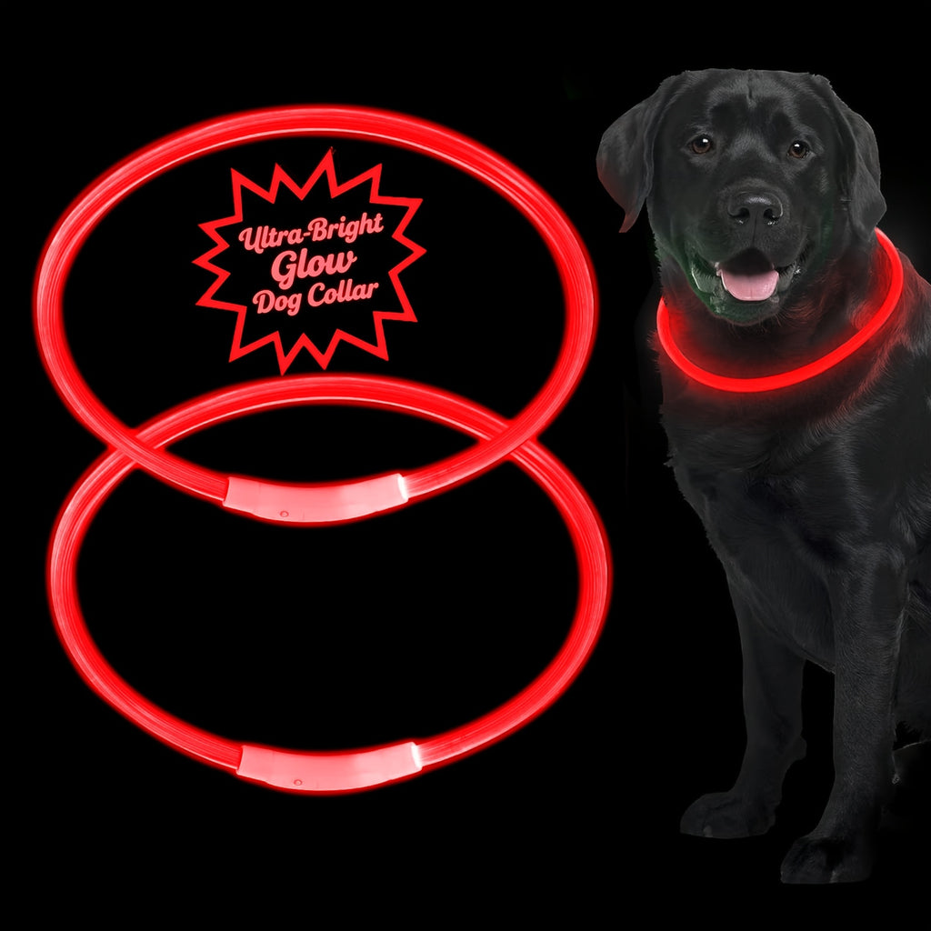 Rechargeable LED Dog Collar with Cut-to-Fit Glow Tube, 3-Mode Light Up Neck Ring for Night Walking and Running, Single and Multi-Pack Color Options