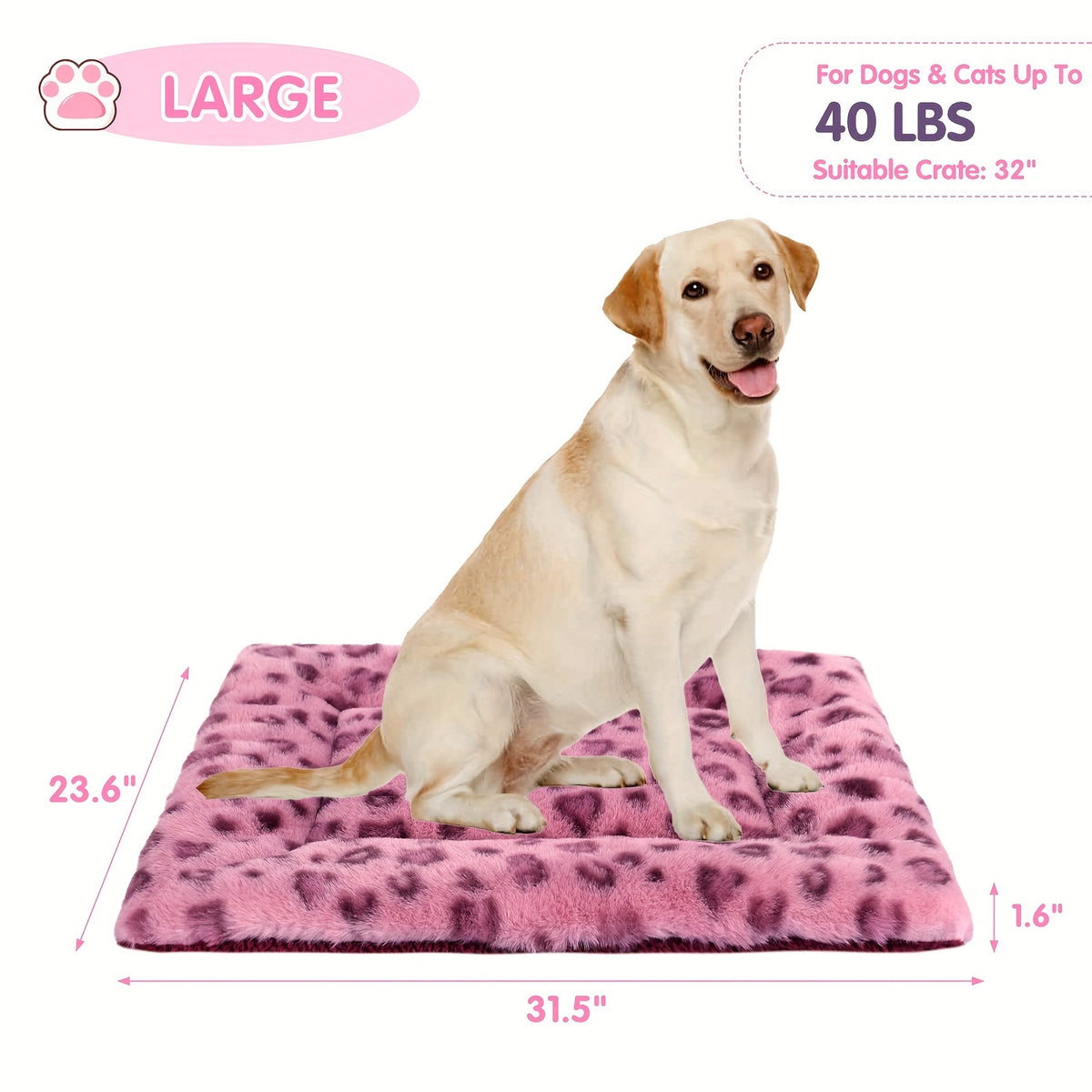 Reversible Dog Crate Mat with Leopard Print, Machine Washable Plush Pet Sleeping Pad for Dogs and Cats, Foldable Fleece Cushion in S to XL
