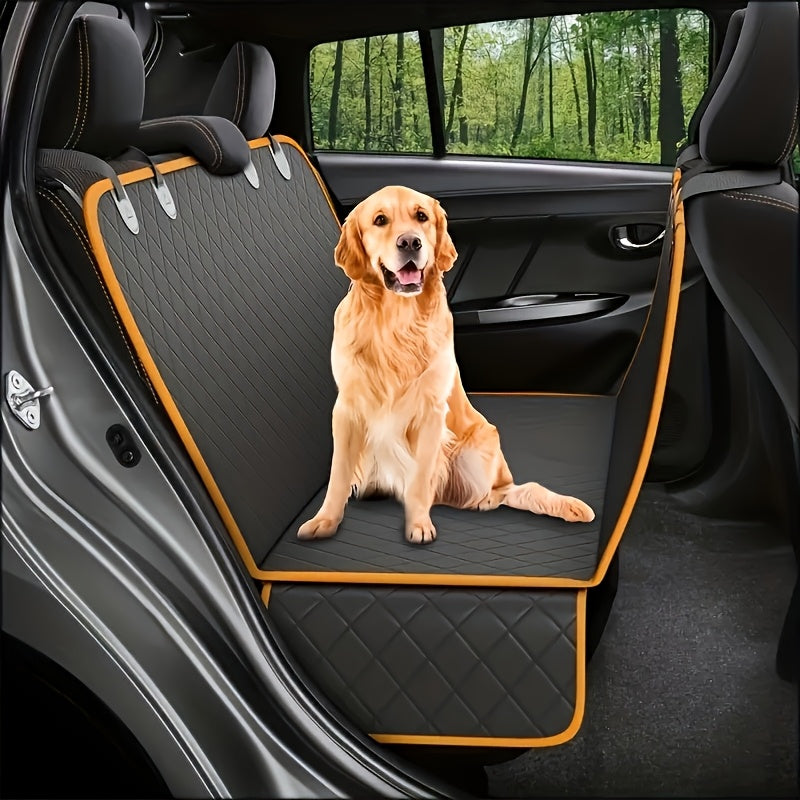 Water-Resistant Dog Car Seat Cover, 600D Oxford Rear Seat Protector, Pet Hammock and Cargo Liner with 4 Headrest Anchors and 2 Seat Anchors