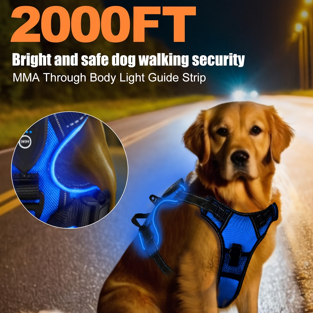 Light Up Dog Harness, Rechargeable LED Night Walking Vest with 3 Lighting Modes, Reflective Strips, Padded Mesh and Adjustable Straps, M L XL